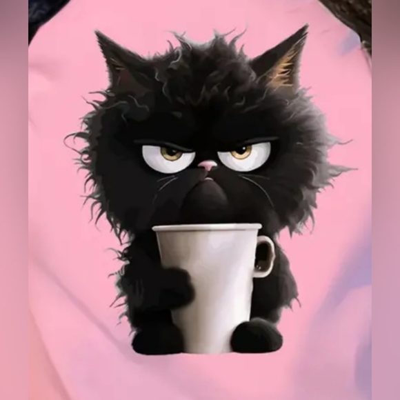 Cat Print Casual T-Shirt, Round Neck - Picture 4 of 6